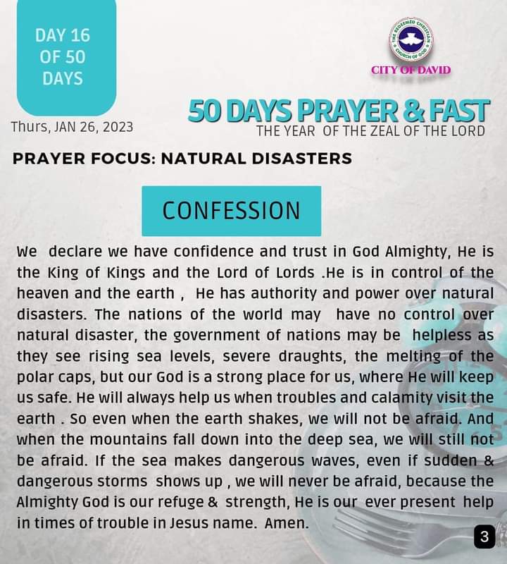 RCCGCityofDavid's tweet photo. DAY 16 Prayer Points for #50DaysFast - Thursday, January 26, 2023
Also see details of our daily prayer schedule during the Fast.
#RCCGFast
#RCCGFast2023
#CODDailyPrayerPoints https://t.co/kPlkpmiAxO