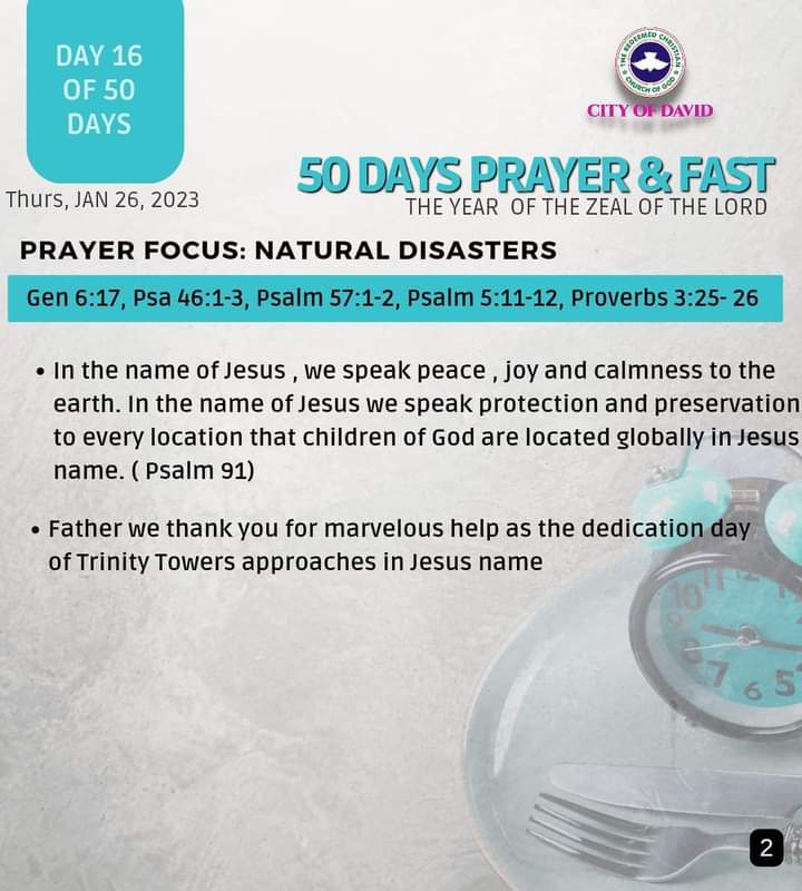 RCCGCityofDavid's tweet photo. DAY 16 Prayer Points for #50DaysFast - Thursday, January 26, 2023
Also see details of our daily prayer schedule during the Fast.
#RCCGFast
#RCCGFast2023
#CODDailyPrayerPoints https://t.co/kPlkpmiAxO
