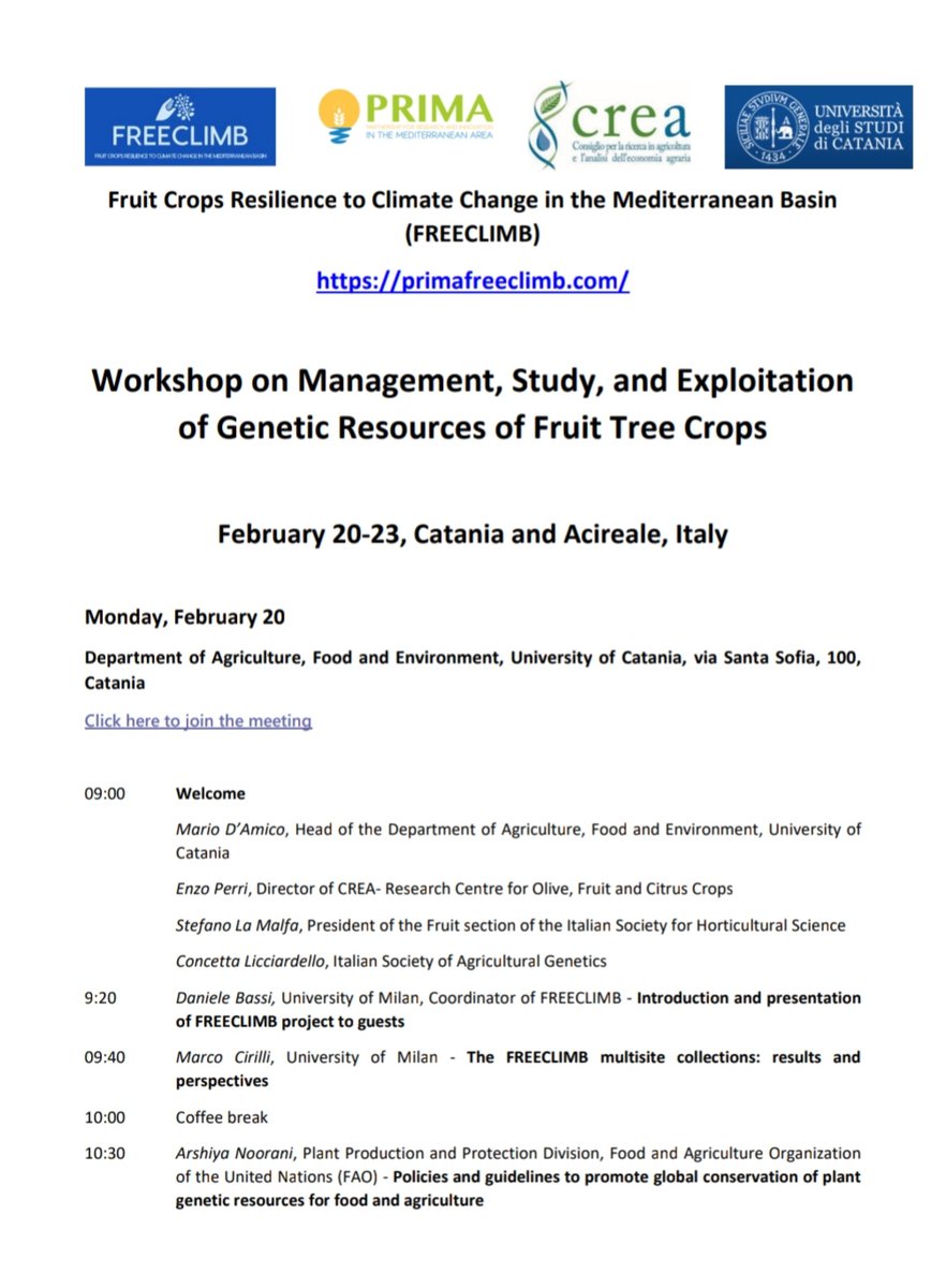 Freeclimb1's tweet photo. 📢 Coming soon 📢
Workshop on #Management, #Study, and #Exploitation
of #GeneticResources of #FruitTreeCrops 
📆 February 20-23 📆@Freeclimb1 https://t.co/5rKC1Ip5ik