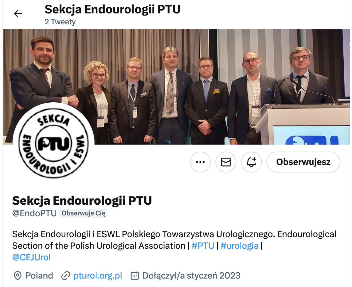 PTU (@ptuweb) on Twitter photo 😍Z przyjemnością informujemy, że dzięki staraniom nowego Zarządu, Sekcja Endourologii i ESWL Polskiego Towarzystwa Urologicznego zagościła na Twitterze!
#UroSoMe #MedTwitter
Follow➡️<a href="/EndoPTU/">Sekcja Endourologii PTU</a>
<a href="/CEJUrol/">Central European Journal of Urology</a> <a href="/endouro/">Prof Bhaskar Somani</a> <a href="/BDybowski/">Bartosz Dybowski</a> <a href="/ewabres/">Ewa Bres-Niewada</a> <a href="/wojciechpiotrk1/">wojciech_piotr_krajewski</a> <a href="/mzawadzk1/">Marek Zawadzki</a> <a href="/PrzemyslawZugaj/">Przemysław Zugaj</a> 😍Z przyjemnością informujemy, że dzięki staraniom nowego Zarządu, Sekcja Endourologii i ESWL Polskiego Towarzystwa Urologicznego zagościła na Twitterze!
#UroSoMe #MedTwitter
Follow➡️<a href="/EndoPTU/">Sekcja Endourologii PTU</a>
<a href="/CEJUrol/">Central European Journal of Urology</a> <a href="/endouro/">Prof Bhaskar Somani</a> <a href="/BDybowski/">Bartosz Dybowski</a> <a href="/ewabres/">Ewa Bres-Niewada</a> <a href="/wojciechpiotrk1/">wojciech_piotr_krajewski</a> <a href="/mzawadzk1/">Marek Zawadzki</a> <a href="/PrzemyslawZugaj/">Przemysław Zugaj</a>