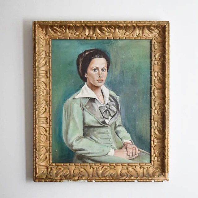 GrumblaL's tweet photo. Mid century oil on board, portrait of a lady in green. Charming gilt frame. Now on the Website ✨#midcentury #oilpainting https://t.co/xezLcDrf6C