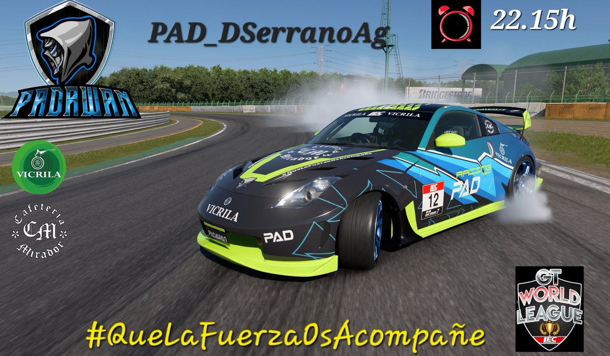 🏁 CARRERA 🏁 

Hoy es día GT World League <a href="/lecesports/">LEC Esports</a> y salimos a pista con:

<a href="/DanielS48176471/">DSerranoAg</a> 

Gass y mucha suerte! 👏 

🎨 @jmia81
⏰ 22.15h
🎬 twitch.tv/lecesports 

#QueLaFuerzaOsAcompañe
#PAD