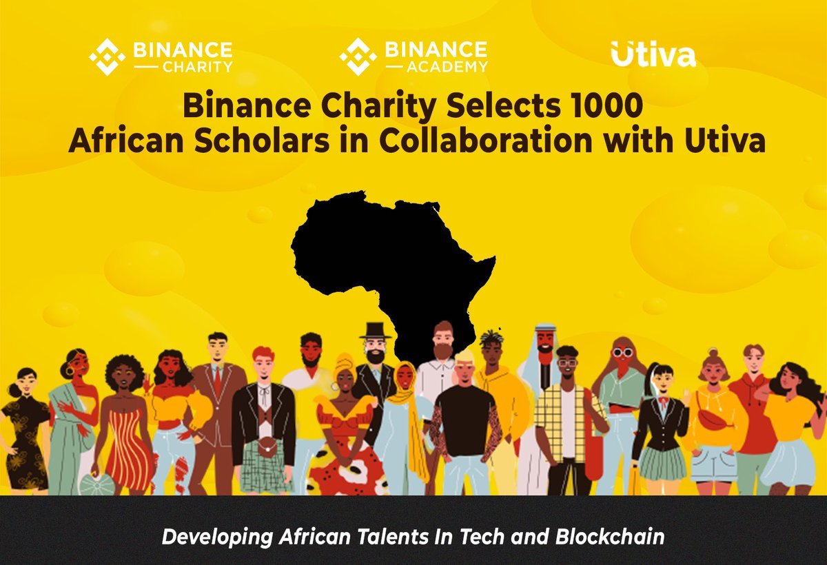 BinanceAfrica's tweet image. Today, we&apos;re celebrating 1000 students from 19 countries across Africa who have been selected for @BinanceBCF scholar program in partnership with @utiva_io, a tech education company for young people across the continent.