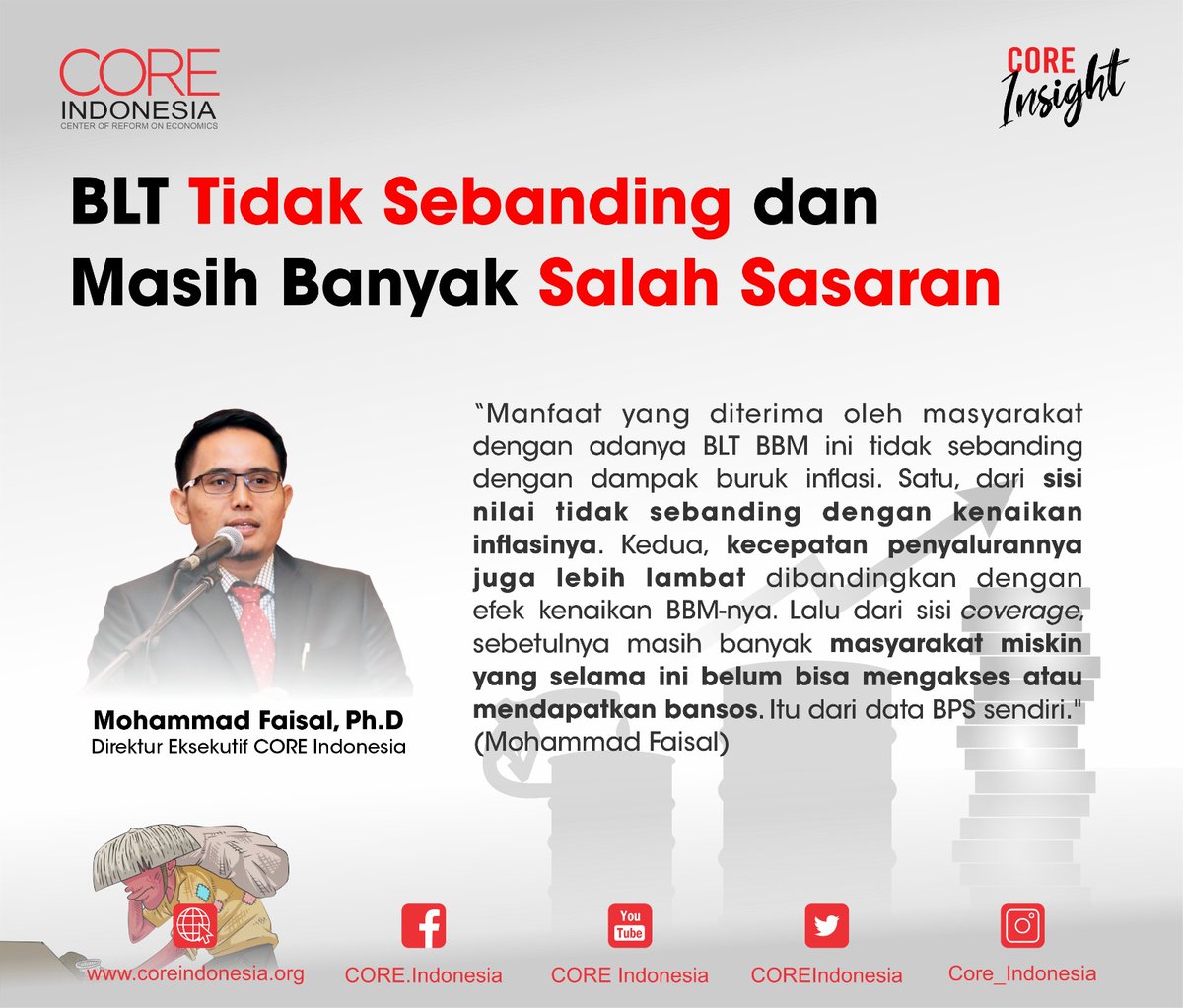 COREIndonesia's tweet photo. Sehingga dampaknya masyarakat yang miskin semakin banyak. Bagaimana inflasi dapat mempengaruhi kemiskinan, simak uraiannya pada #coreinsight berikut.

#kemiskinan #kenaikanbbm #bbm #ekonomi #coreinsight #coreindonesia #masyarakat https://t.co/eKiREkRKXY