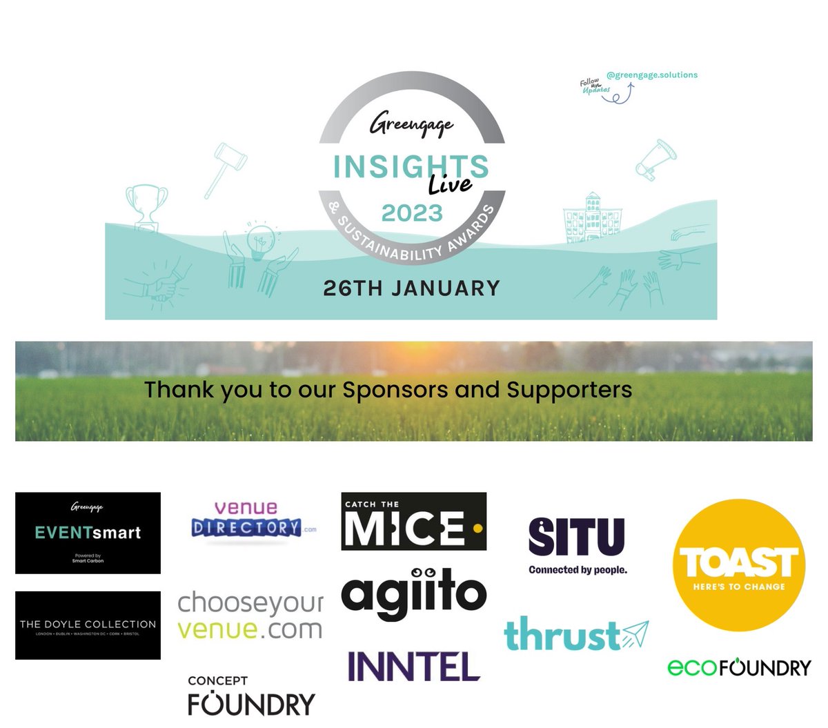 Sustainable #meetings &amp; #events is top on our agenda and we're both honoured and privileged to be sponsors of Greengage Insights and 2023 Sustainability Awards. Good luck to all the awards finalists. You're all winners in #Sustainability and raising precious funds for <a href="/wwf_uk/">WWF UK</a>.