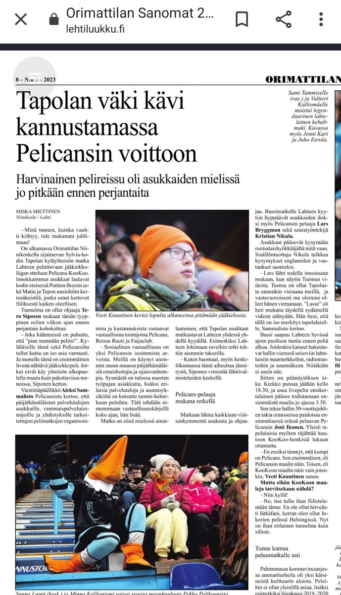 miska792's tweet photo. #PelicansFi ehkä lirissä kaukalossa, mutta sen ulkopuolella se tekee kovasti hyvää.

Orimattilalaisen Sylvia-kodin väki vieraana #liiga'pelissä. Kirjotin tän viikon paikallislehteen. https://t.co/l2Ecw8o4GV