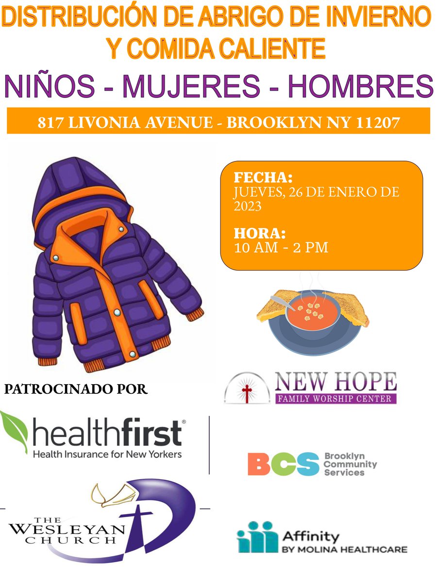 CentersUnited's tweet photo. Winter coat and hot meal distribution today at 817 Livonia from 10am to 2pm!

¡Distribución de abrigos de invierno y comida caliente hoy en 817 Livonia de 10 a. m. a 2 p. m.! https://t.co/nF7DHEWPfa