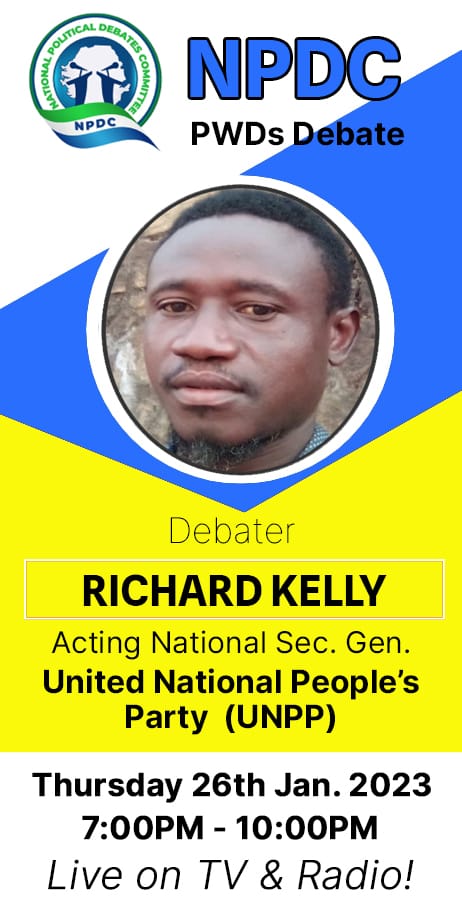 npdcsl's tweet photo. Final Debate TODAY for January 2023: PWDs in Political Parties.
@NDI 
@EUinSierraLeone 
@UKinSierraLeone 
@USEmbFreetown 
@IrlEmbFreetown 
@ECsalone https://t.co/gO4R2fYU68