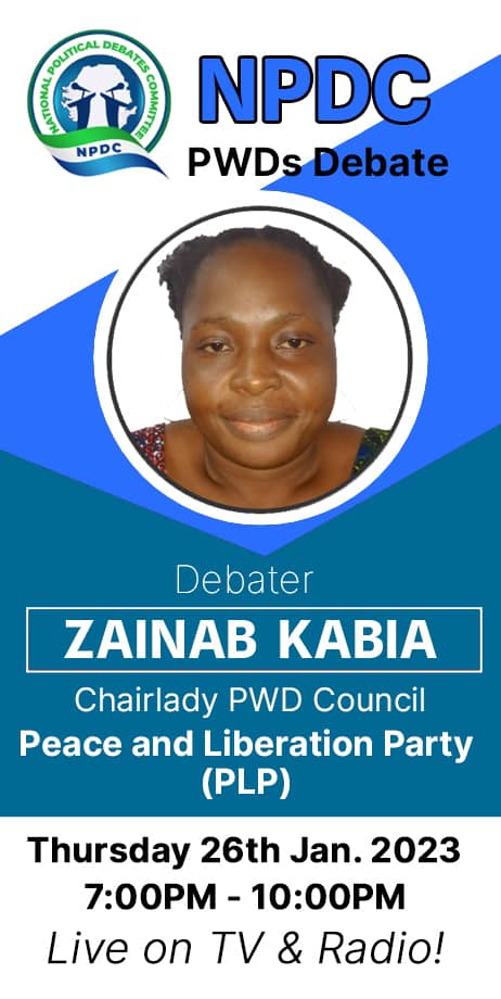 npdcsl's tweet photo. Final Debate TODAY for January 2023: PWDs in Political Parties.
@NDI 
@EUinSierraLeone 
@UKinSierraLeone 
@USEmbFreetown 
@IrlEmbFreetown 
@ECsalone https://t.co/xcvH5wtZYh