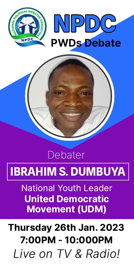 npdcsl's tweet photo. Final Debate TODAY for January 2023: PWDs in Political Parties.
@NDI 
@EUinSierraLeone 
@UKinSierraLeone 
@USEmbFreetown 
@IrlEmbFreetown 
@ECsalone https://t.co/xcvH5wtZYh