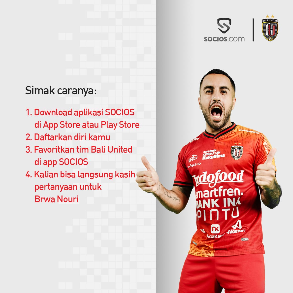 BaliUtd's tweet photo. 4. Submit pertanyaan kamu untuk Brwa Nouri, klik link dibawah ini:
https://t.co/6hdEaZTf26
#BeMoreThanAFan
_
#SociosxBaliUnited #BaliUnited #BreakTheLimit #Back2Back #Champions #OutS7anding https://t.co/ncnYdCsdsg