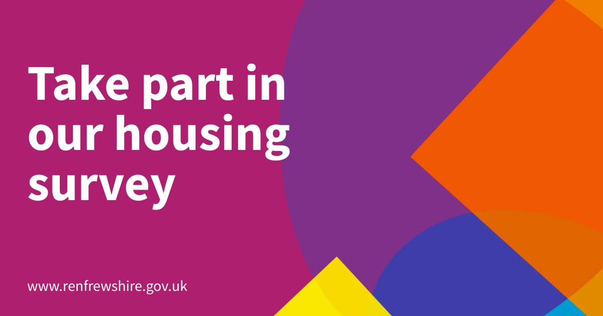 We’ve launched a survey to find out about housing needs in Renfrewshire.

The online survey is open to all residents and its results will help us plan for new housing and housing services in the area, making sure everyone’s needs are met.

Take part: …archResource.welcomesyourfeedback.net/8ca3g