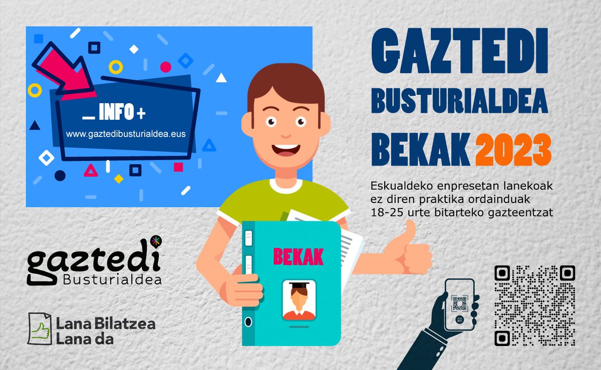 GBusturialdea's tweet photo. 📢 Ei, #gazte! Martxan daude Gaztedi #Busturialdea #bekak 2023! 🙋‍♀️

👉 Bekaren zenbateko garbia hilero 𝟲𝟴𝟬 €-koa da! 🙆‍♂️

#GaztediBusturialdea bekek ikasitakoa praktikan jartzeko eta lehen lan-esperientzia ordaindua izateko aukera eskaintzen dizute!

🔗 https://t.co/SFxSiu45Do https://t.co/8ui1xZiPgq