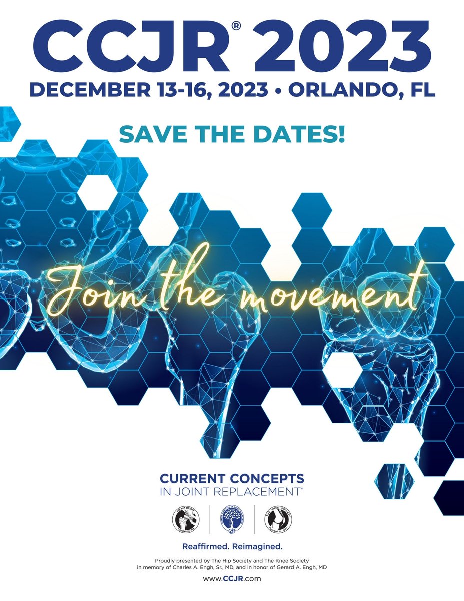 HipSocKneeSoc's tweet photo. Join the movement at #CCJR2023: December 13-16, in #Orlando #Florida. Add the dates to your #CME calendar and plant to be there! https://t.co/IZ2j2QdLCM
#CCJR #CCJR2023 #ThisIsCCJR #CurrentConcepts https://t.co/HF5eNbxKlB