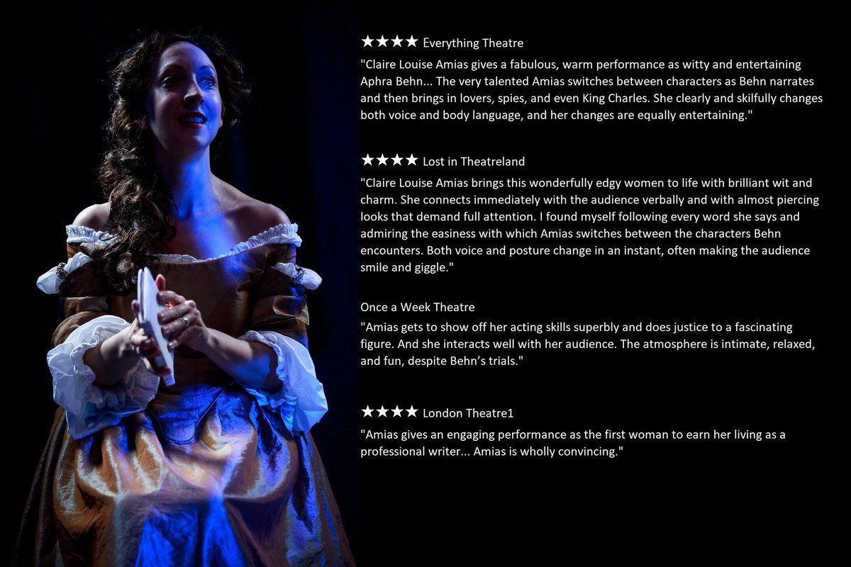 ClaireLAmias's tweet photo. Next stop for The Masks of Aphra Behn, @SpaceArtsCentre on 17 & 18 Feb!
★★★★ @EveryTheatre
★★★★ @lostintheatre
★★★★ @LondonTheatre1
★★★★ @RemoteGoat
★★★★ @FemaleArts
https://t.co/ZmLozS40aw
#Theatre #AphraBehn @AphraStatue
@CantCommSoc #TheMasksOfAphraBehn https://t.co/3yx7jYaKxF