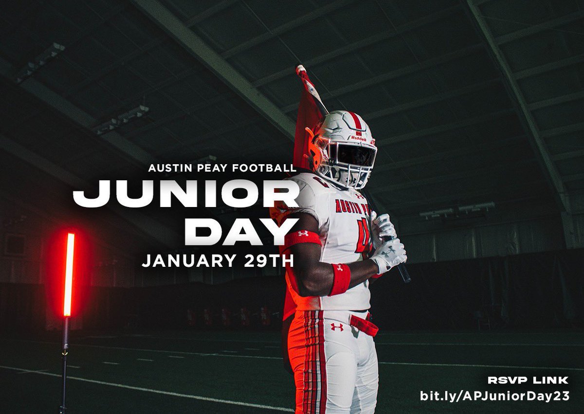 I’m grateful to be invited to <a href="/GovsFB/">Austin Peay Football</a> Junior day !!🙏🏾
<a href="/Coach_Avina/">Miguel Aviña</a> <a href="/CSmithScout/">Chris Smith</a> 
<a href="/RHSFootballTN/">RHS Football</a>  <a href="/BlakeStigall/">Blake Stigall</a>