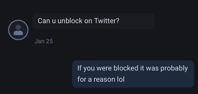 imagine spending $40 to beg a woman to unblock you on Twitter https://t.co/QRBbQNCY9R