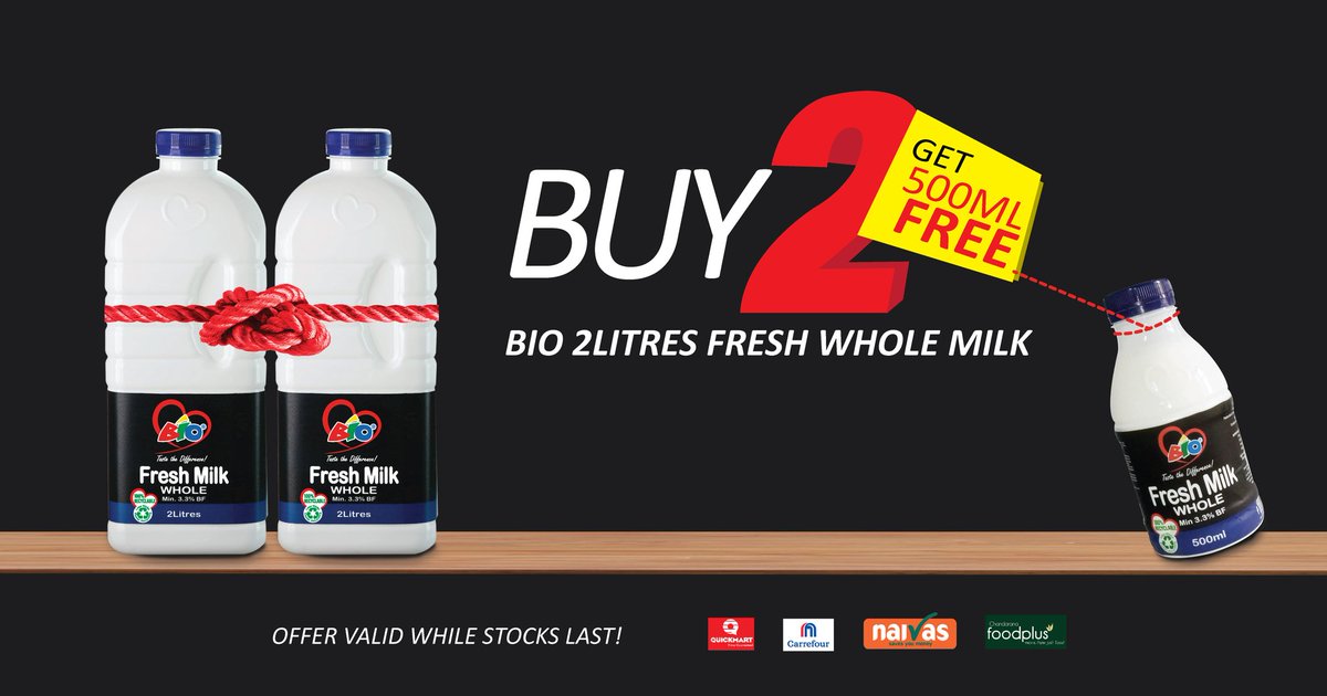 biofoodske's tweet photo. How about a #BioSuperSaver deal as we gear towards the end of the month π€
Buy 2, 2 Litres Whole Fresh Milk and get 500ml pack absolutely free π
@CarrefourKe @ChandaranaSuper
@QuickmartKenya @naivas_kenya
#BioFoodProducts #BioFam #BioSuperSaver https://t.co/l7b6oWtyQb