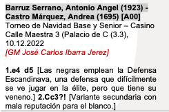 AjedrezJaen's tweet photo. La siguiente partida enfrentó a Barruz Serrano, Antonio Angel (1923) - Castro Márquez, Andrea (1695) [A00] https://t.co/VxW5uU2MF6