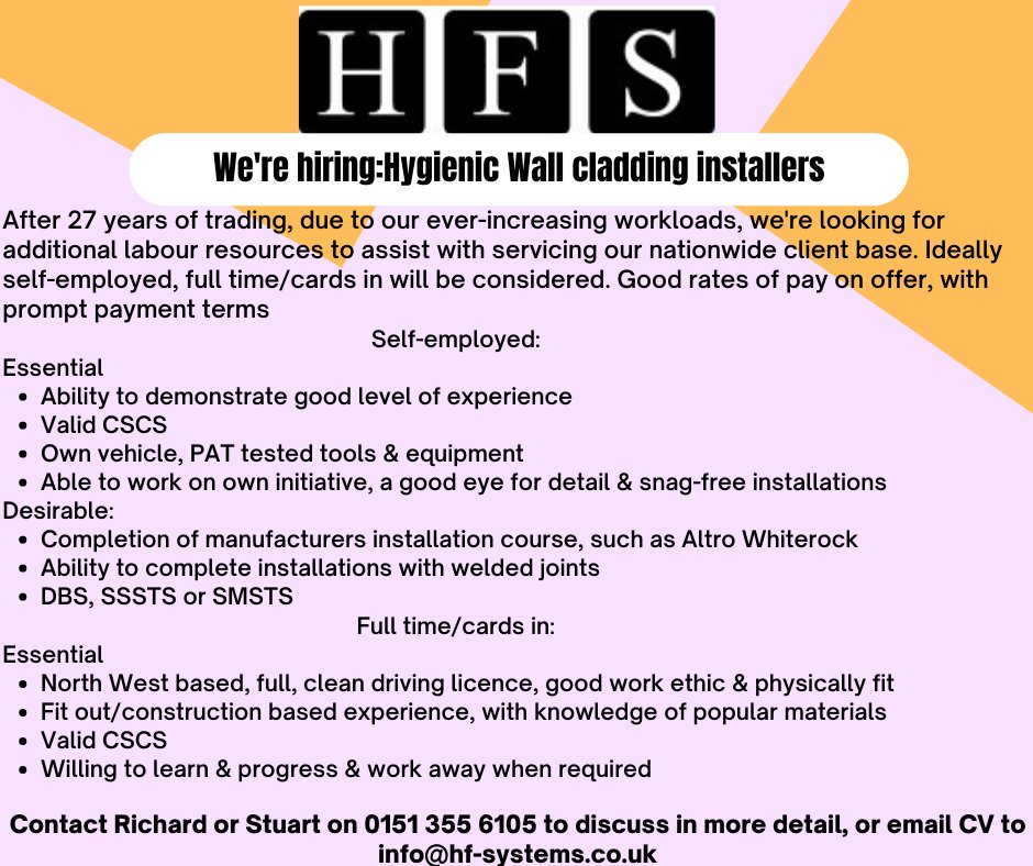 Join our team! <a href="/HFSLtd/">HFS Ltd</a> are hiring...more details below. Get in touch today 🙂