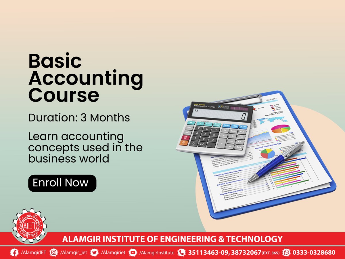 AlamgirIet's tweet image. Basic Accounting
Enroll yourself now
#AIET #vocationalcourses #basicaccounting