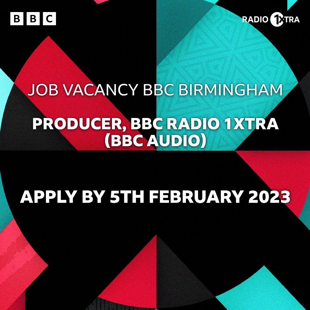 1Xtra's tweet photo. 🚨 Job alert 🚨

We are looking for a Producer based in Birmingham who shares our love of radio to work on 1Xtra.

If you love amplifying black music, youth culture and radio - then we want to hear from you!
 
Apply by 5th February
🔗 https://t.co/IlvGBxjpJU https://t.co/SnRCAWazxs