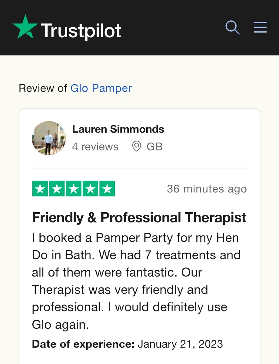 GloPamper's tweet photo. Another wonderful 5* review - 'Fantastic treatments' from our professional glo therapists. 
https://t.co/8s7oZsQDKr https://t.co/u8YX4xD29t