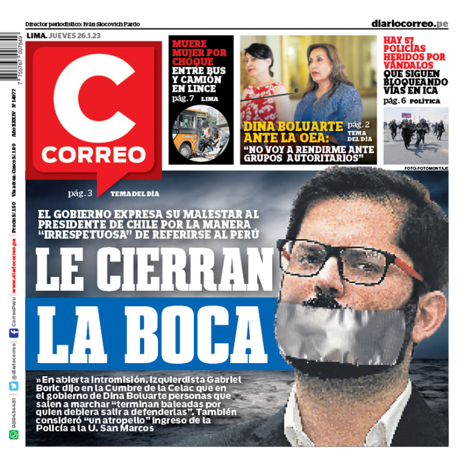 Le cierran la boca”: Diario peruano publicó polémica portada del Presidente  Boric – Publimetro Chile