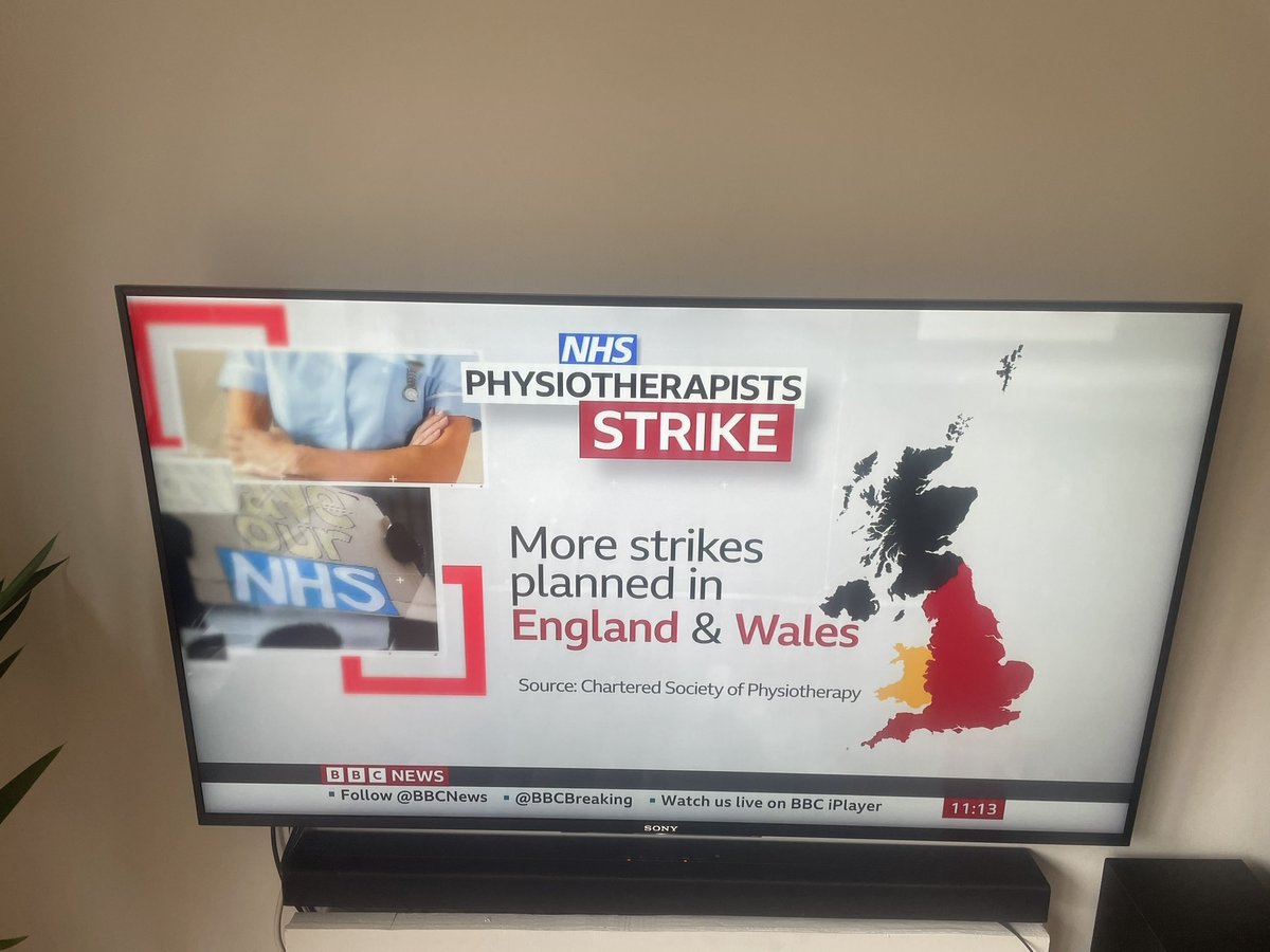 KarenPhysio's tweet photo. Great coverage of #physiotherapy strike today and the brilliant @CSullivanCSP outlining why on @BBCNews … we need to protect patient care #fairpayforphysio https://t.co/pkUNfLWzC3