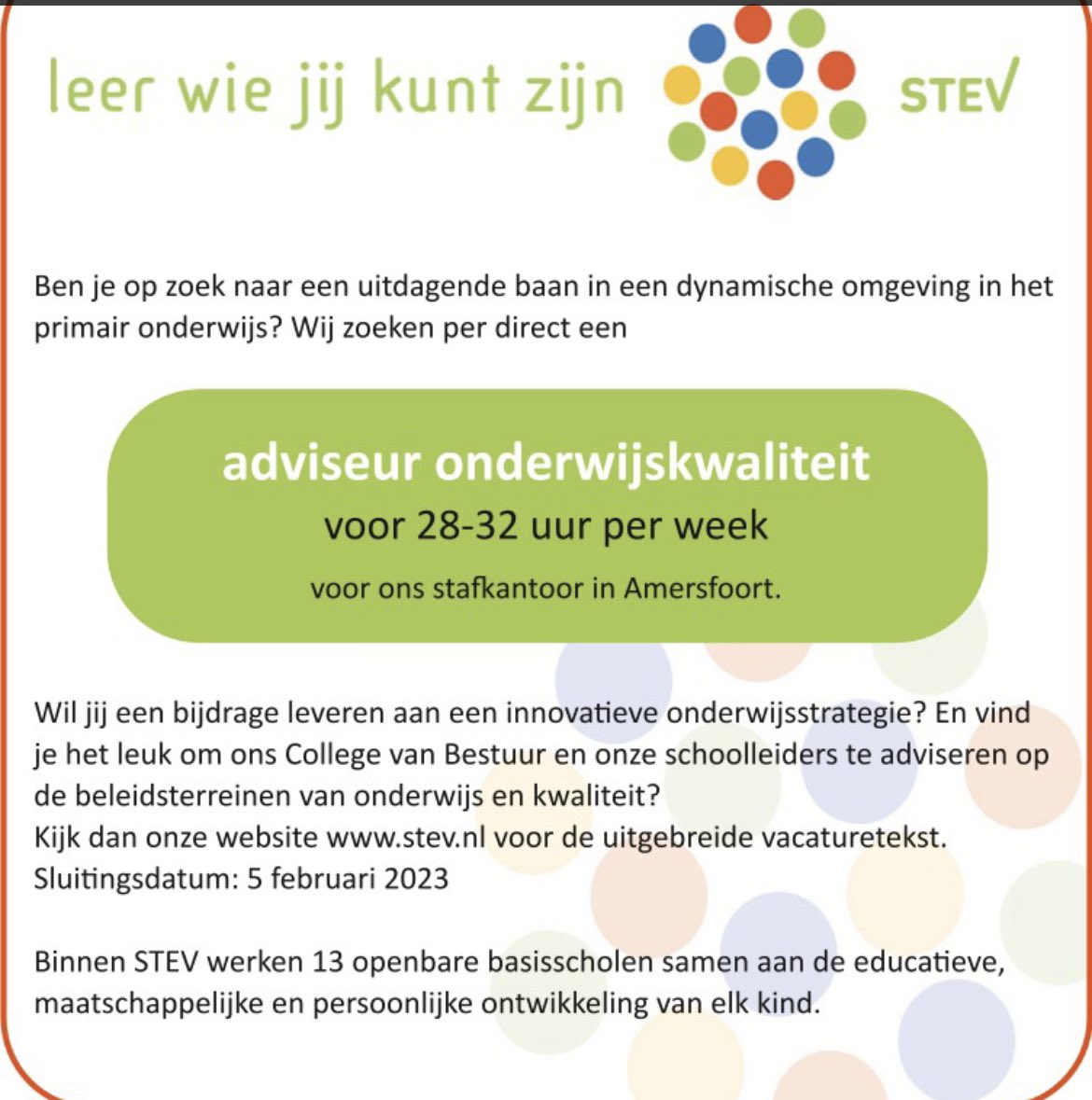 Nog niet gereageerd?? Je hebt nog even tijd! WIE? <a href="/STEemVallei/">Stichting Eem-Vallei Educatief</a> #vacature #onderwijs #kwaliteit #ambitie #lef #Amersfoort