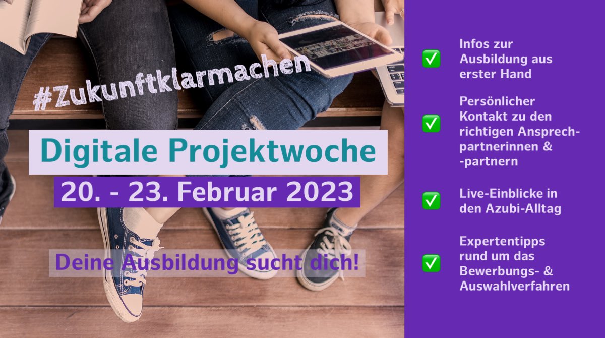 Jetzt anmelden zur Digitalen Projektwoche rund um das Thema #Ausbildung mit über 30 teilnehmenden Unternehmen, die Ausbildungsberufe und freie Plätze für 2023 vorstellen! Mehr Infos 👉 JBA-Hamburg.de <a href="/hkhamburg/">Handelskammer Hamburg</a> <a href="/HWK_Hamburg/">HWK Hamburg</a>