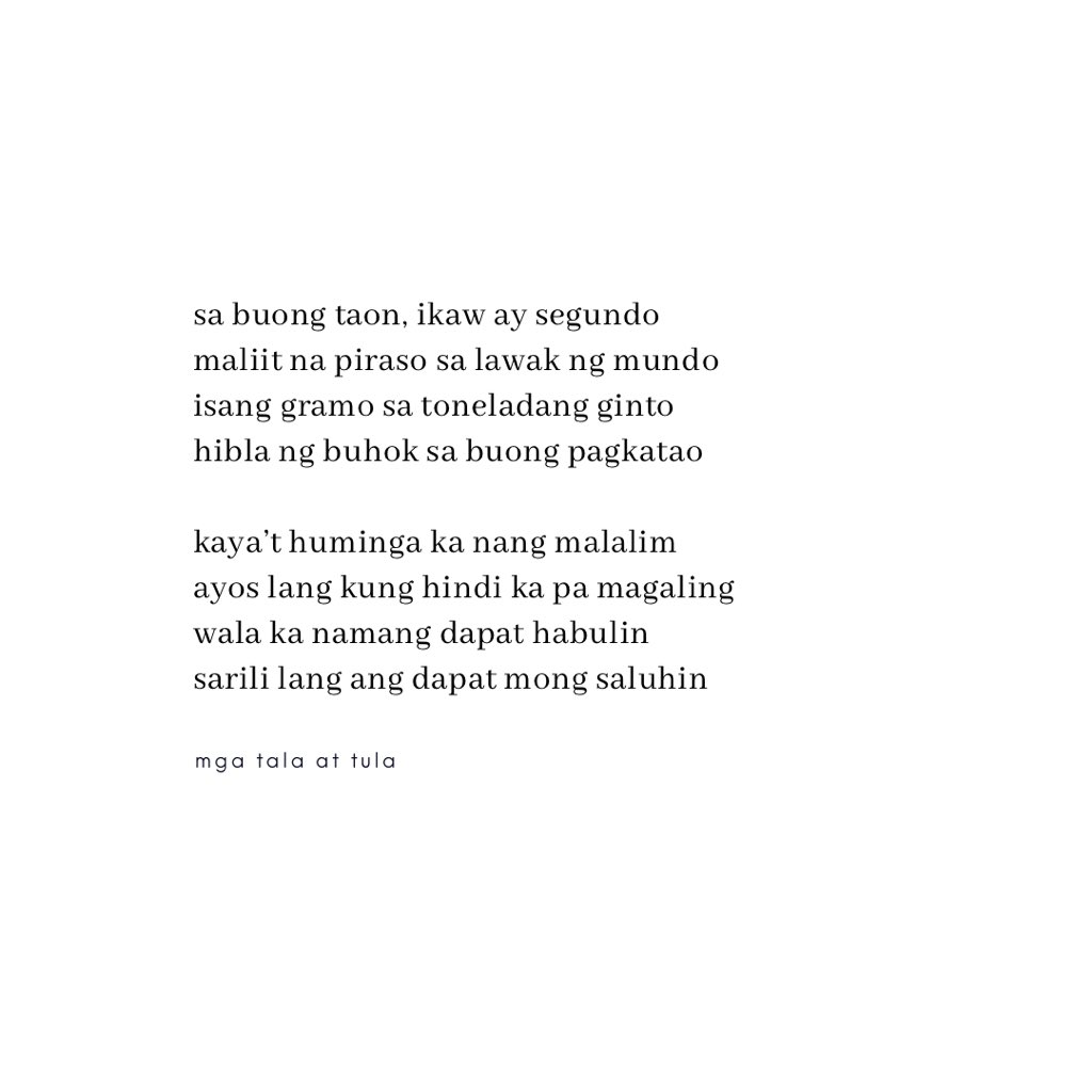 mgatalatula's tweet photo. para sa mga 
labis mag-isip
—
@roncanimoph 
𝗜𝗞𝗔𝗪 𝗦𝗔 𝗕𝗔𝗪𝗔𝗧 𝗔𝗥𝗔𝗪 ☀️
(ikatlong akda ng Mga Tala at Tula)
https://t.co/7IJkrpShLi https://t.co/4YeW2UJWTR