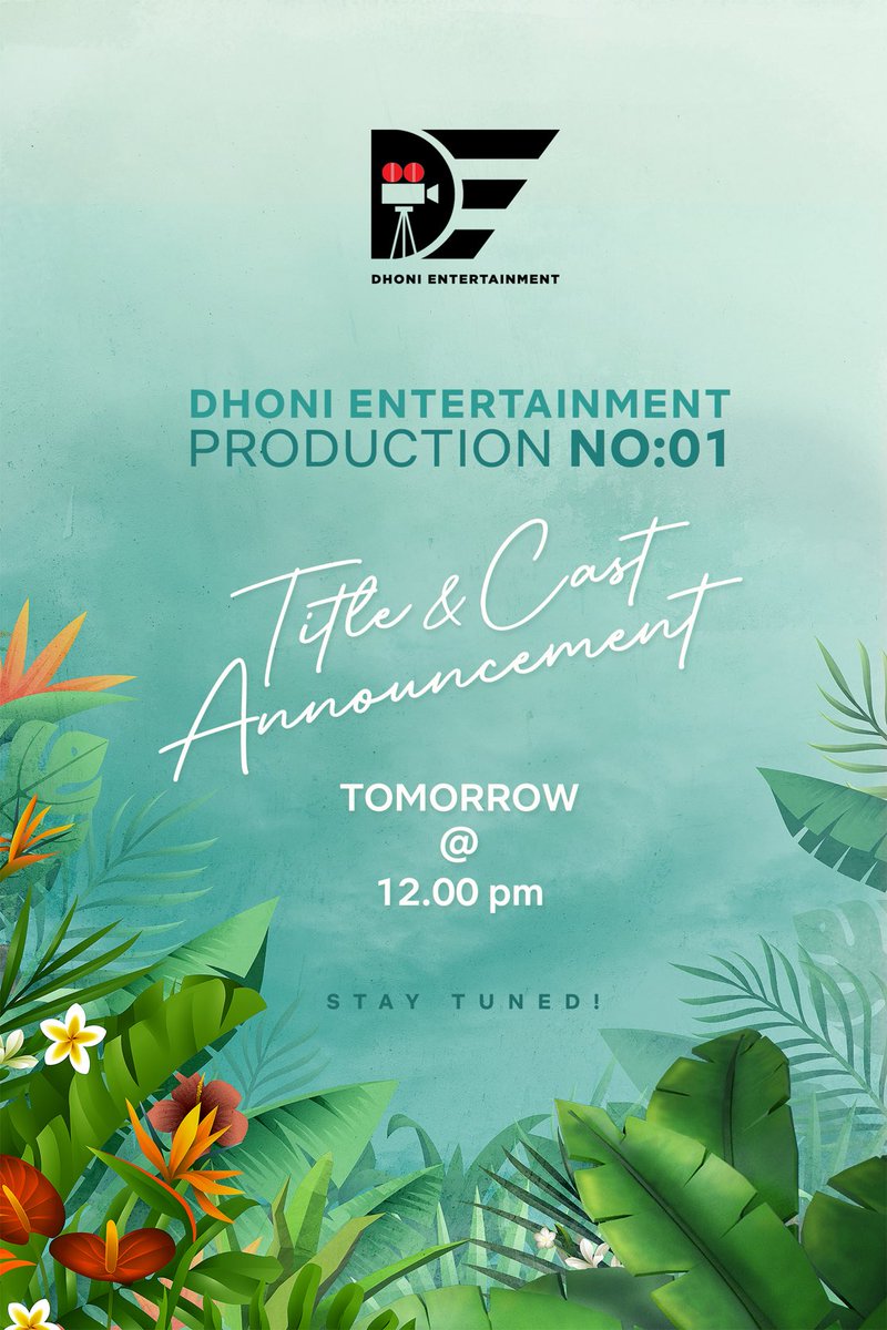 #DhoniEntertainmentProd1

Title launch and cast announcement coming up tomorrow at 12pm