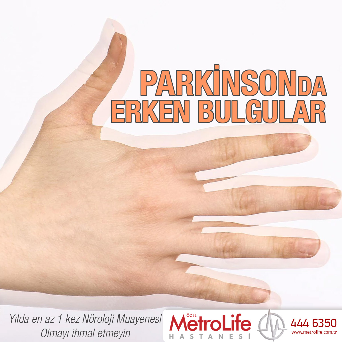 Parkinson Hastalığında Erken Bulgular
🔹Ellerde titreme
🔹Yürüme ve hareket etmede zorluk
🔹Hareketlerde yavaşlama
🔹Düşük tonda konuşma
🔹Yürürken öne doğru eğilme ve düşme
🔹Konuşmada bozulma
🔹Başdönmesi
🔹Uyku bozuklukları
🔹Koku duyusunda kayıp
🔹Kabızlık