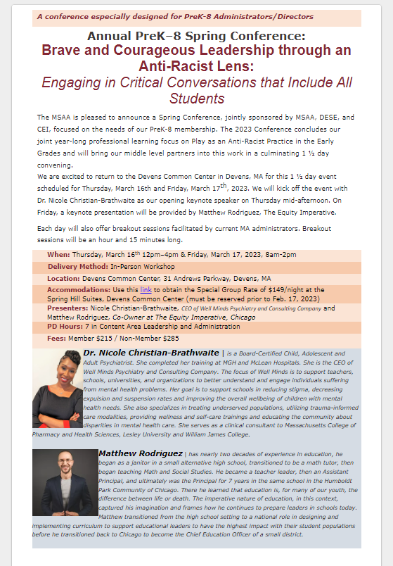 Come one, come all!!  MSAA PreK-8 Spring Conference!!!  This is shaping up to be a great one!!  <a href="/MSAA_33/">MSAA</a> <a href="/NAESP/">National Assoc. of Elementary School Principals</a> <a href="/MSSA/">mssa</a>