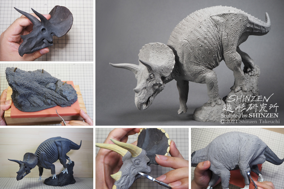 トリケラトプスの原型も、一旦骨を作って、粘土盛っつけて作ってます