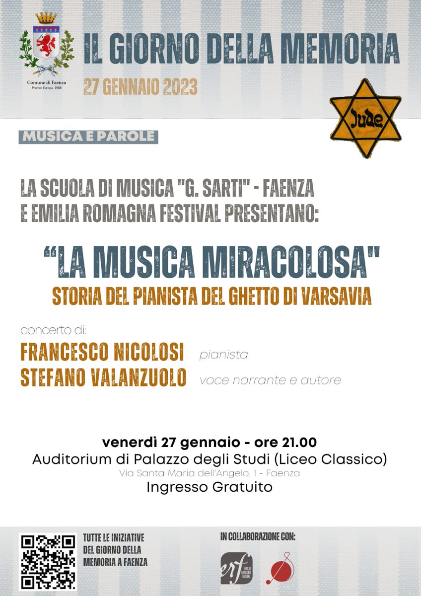 erfestival's tweet photo. 27 gennaio Faenza ore 21
Francesco Nicolosi pianoforte
Stefano Valanzuolo voce narrante
Ingresso gratuito https://t.co/NYHWMxc3Aq
