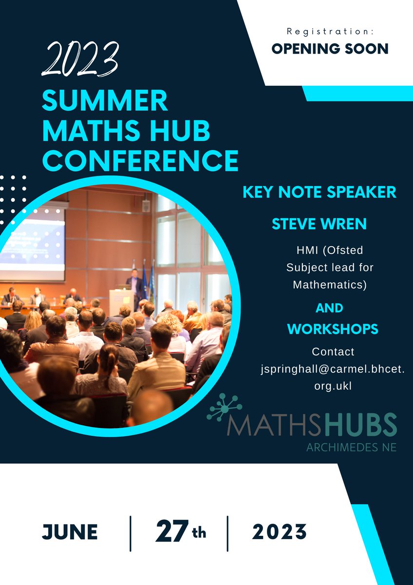 27 June 2023 "Key Note speaker announced - Steve Wren"
Sign up  Mailing List bit.ly/2VUHez5  #Teachers #Maths #Primary #Secondary #EarlyYears #Post16
<a href="/darlingtonbc/">Darlington Borough Council</a> <a href="/stocktoncouncil/">Stockton-on-Tees Borough Council</a> <a href="/HpoolCouncil/">Hartlepool Borough Council</a> <a href="/DurhamCouncil/">Durham County Council</a> <a href="/MbroCouncil/">MiddlesbroughCouncil</a> <a href="/RedcarCleveland/">Redcar & Cleveland</a> 
<a href="/NCETM/">NCETM</a> <a href="/MathsHubs/">MathsHubs</a> <a href="/SCHOOLSNE/">Schools North East</a>