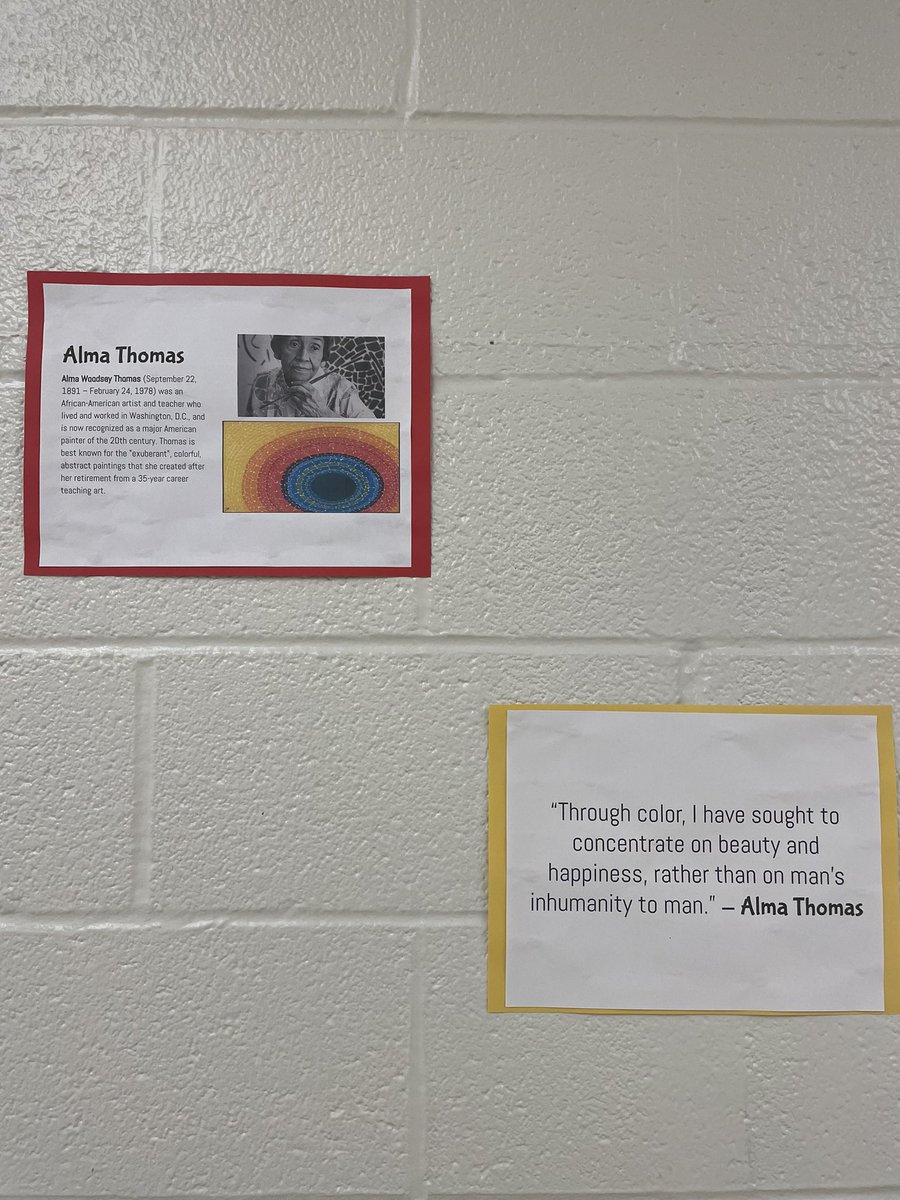 HilltopESAACPS's tweet photo. Happy Thursday, Hilltop Stars! Check out our #AACPSAwesome artwork on display. Our K-5 students learned about Alma Thomas and her colorful paintings and collages! https://t.co/2LbvPgmyv8