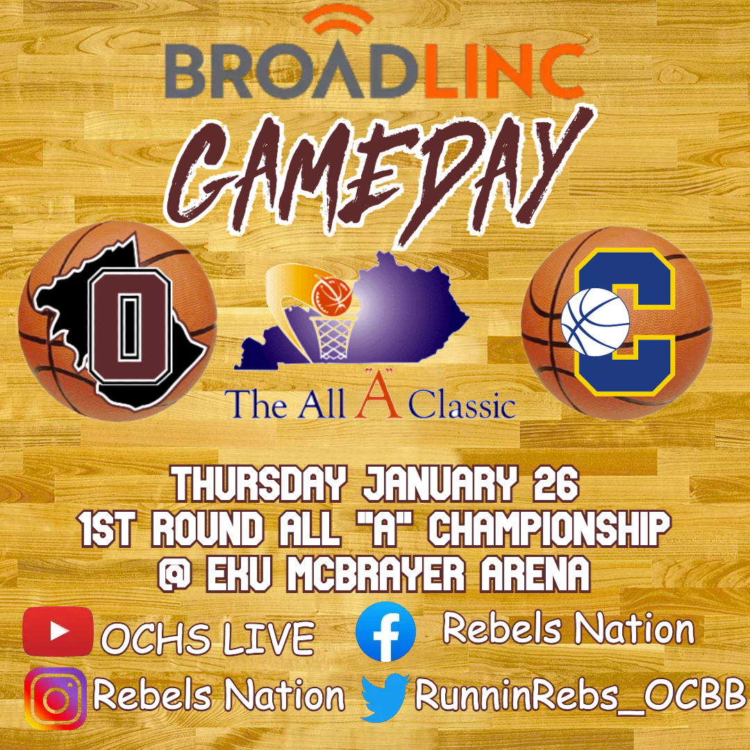 🏀 <a href="/getbroadlinc/">Broadlinc</a> REBELS GAMEDAY 🏀 
<a href="/kentuckyalla/">Kentucky All "A" Classic</a>  
<a href="/RunninRebs_OCBB/">Runnin’ Rebels Basketball</a> vs @Collegiate1915 
📍 <a href="/EKU/">EKU</a> 
⏰ Varsity - 1:00 PM 
#WEareOC #RepTheO #OCBB