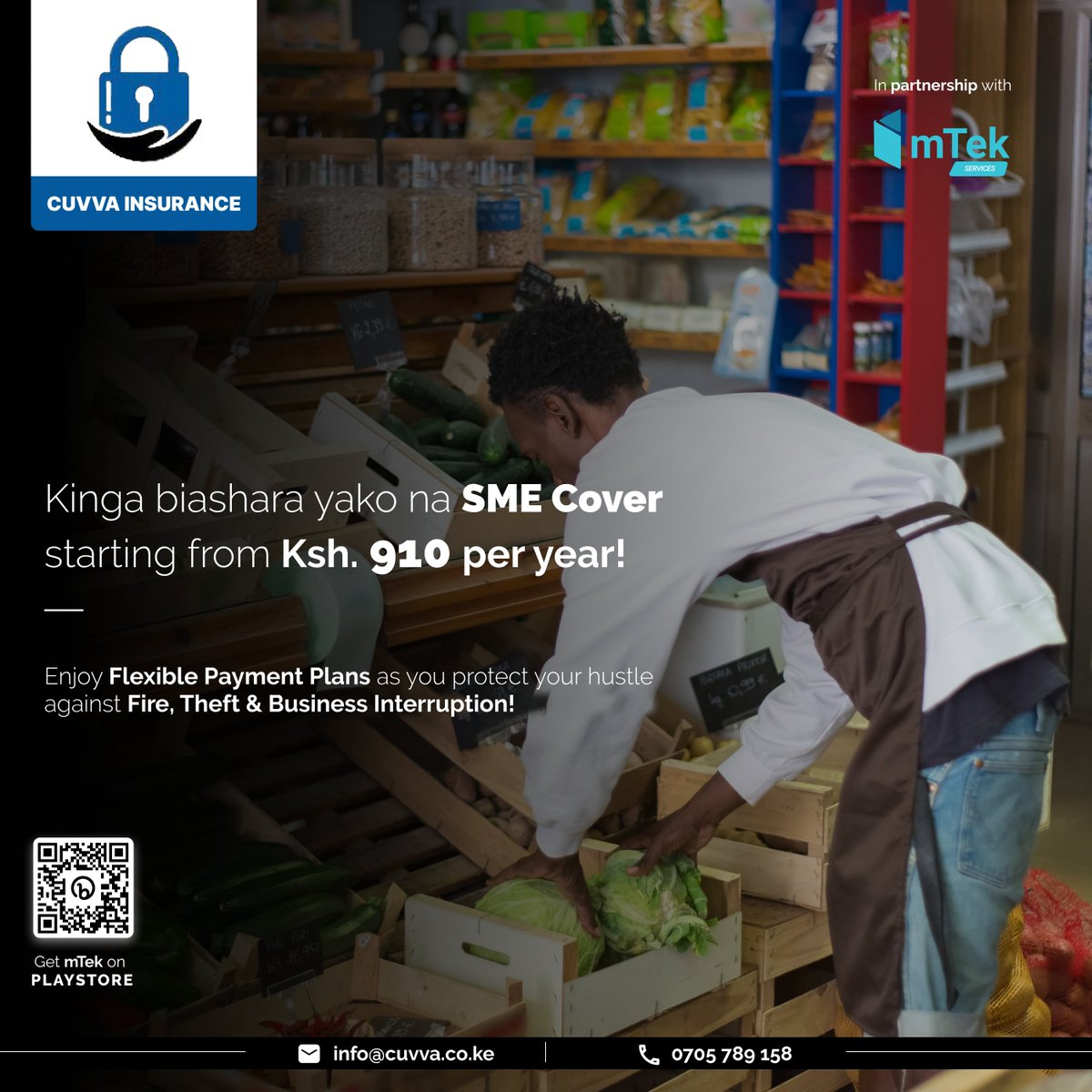 Kinga Biashara yako na SME Cover, from Kshs 910/- only 
#biashara #businessinsurance #firerisks #insurance #besmartwithus @InsuranceCuvva @mTek_Services