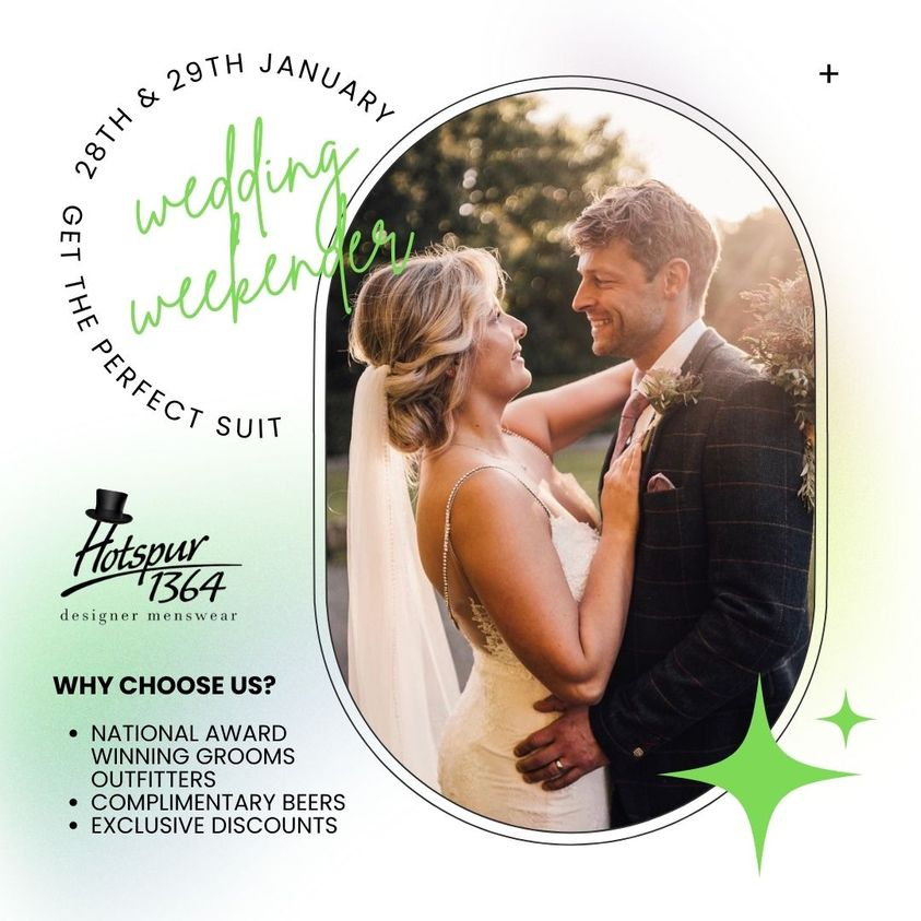 **WEDDING WEEKENDER**
This weekend we are hosting our famous wedding weekender! This is the best time to come in and get your wedding fitting done ✅
- complimentary beers
- exclusive discounts
- &amp; more
#shoplocal #shopmorpeth #shopalnwick #menswear #mensclothes #menssuits #suit