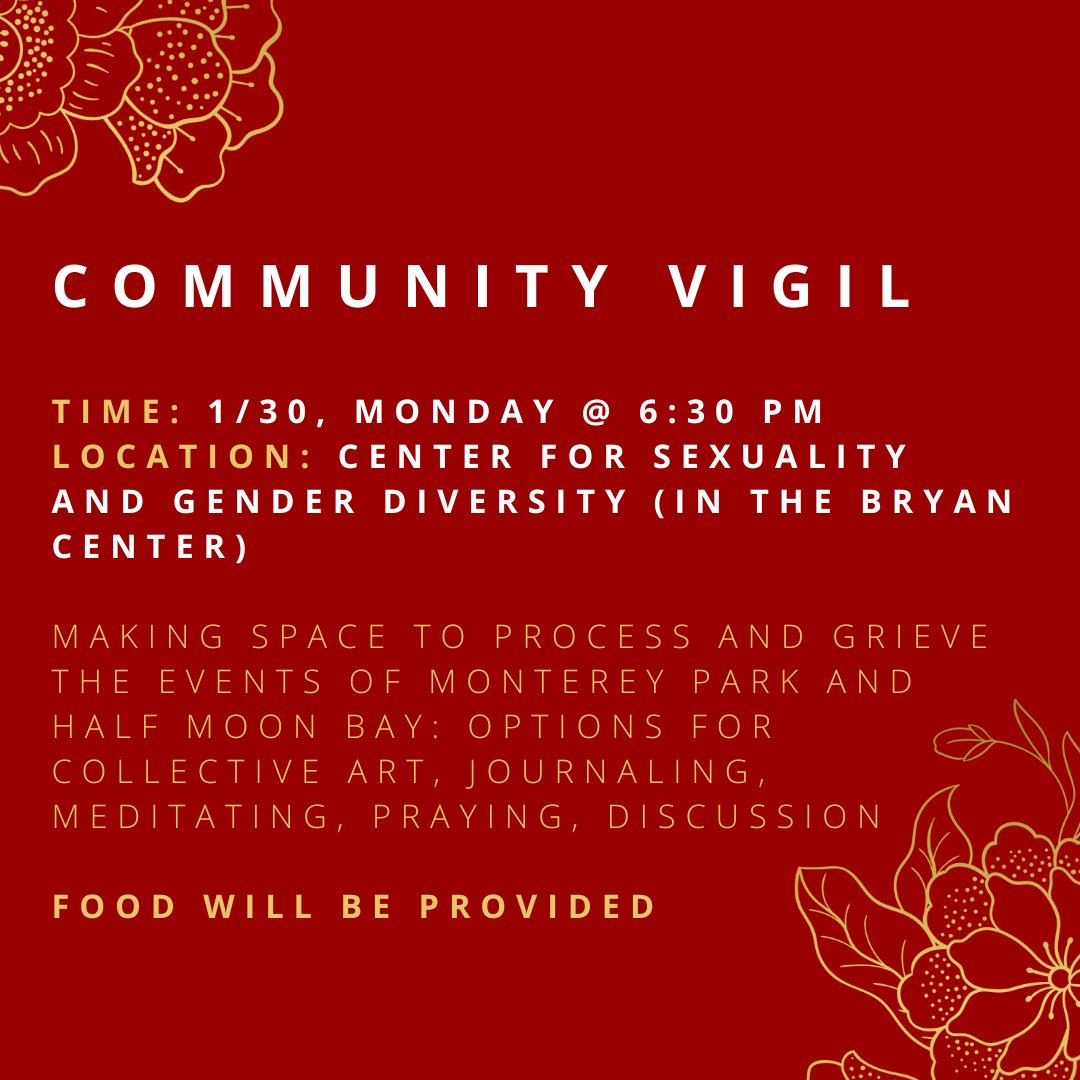 annamstorti's tweet image. the students of @DukeAASWG are hosting a vigil next Monday in response to the Monterey Park and Half Moon Bay tragedies. It's been a heavy week, and I feel lucky to know these students who put so much thought, time, and care into planning this for the Duke community