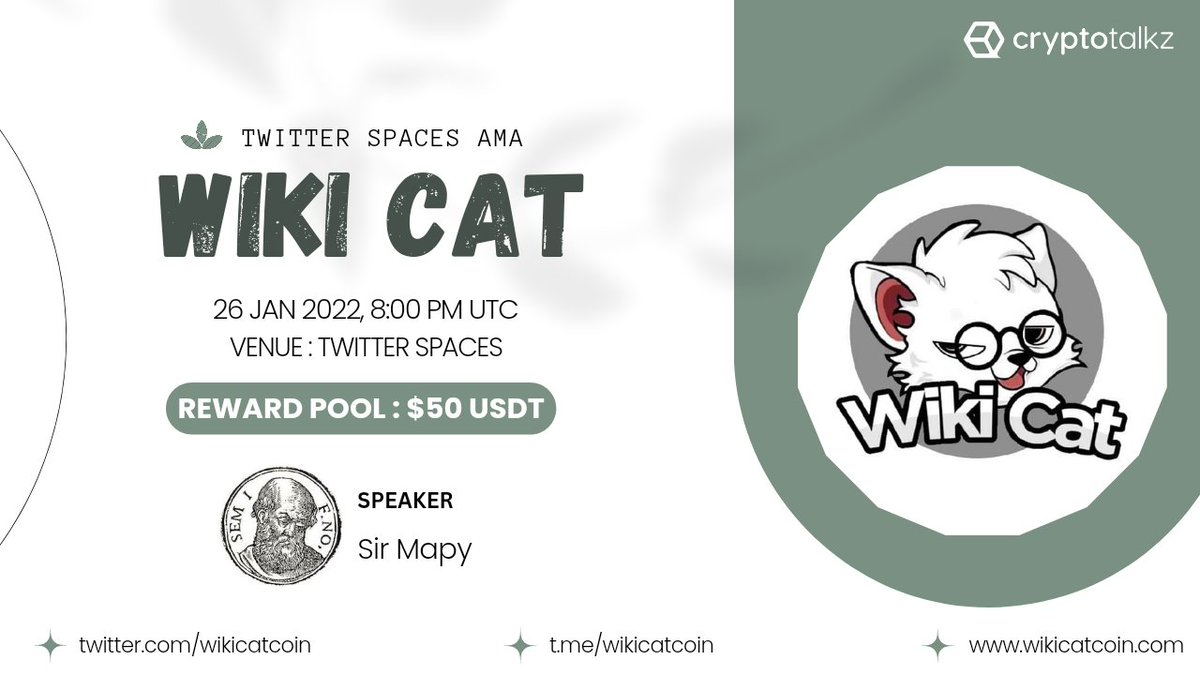 Crypto Talkz (@cryptotalkzinfo) on Twitter photo 🎙️We are happy to announce our next #TwitterSpaceAMA with Wiki Cat on 26th January at 8 PM UTC
💰Reward : $50 $USDT
🏠Venue : x.com/i/spaces/1BRJj…
🚨Set Reminder🚨
〽️Rules
1⃣ Follow @WikiCatCoin & <a href="/CryptoTalkzInfo/">Crypto Talkz</a>
2⃣ Like & Retweet 🎙️We are happy to announce our next #TwitterSpaceAMA with Wiki Cat on 26th January at 8 PM UTC
💰Reward : $50 $USDT
🏠Venue : x.com/i/spaces/1BRJj…
🚨Set Reminder🚨
〽️Rules
1⃣ Follow @WikiCatCoin & <a href="/CryptoTalkzInfo/">Crypto Talkz</a>
2⃣ Like & Retweet