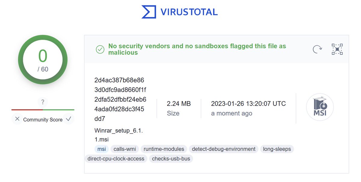 Will Dormann on X: On the upside: - Google seems to have taken down the  malicious ads that we've all noticed. - VirusTotal detection is up to THREE  for the malicious WinRAR