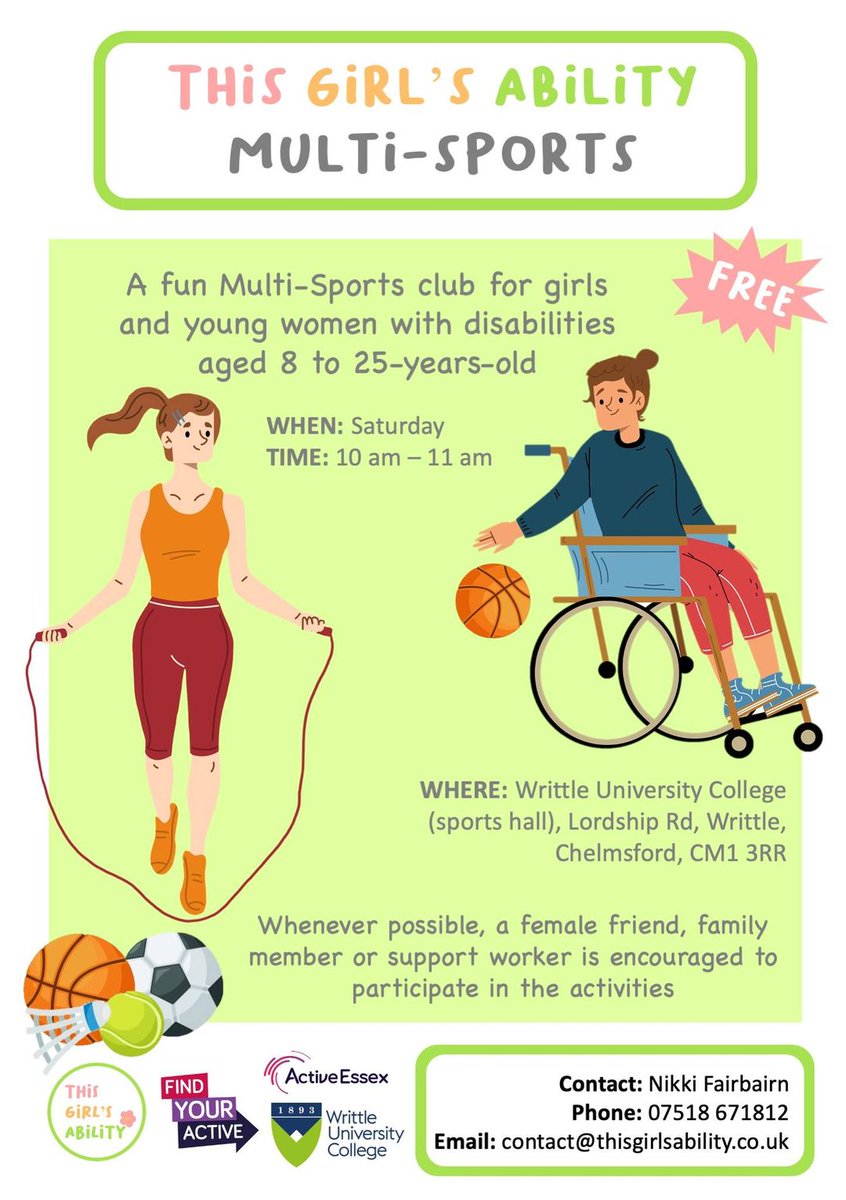 Our This Girls Ability Multi-Sports Club is in the Sports Hall at Writtle University College every Saturday, at 10 am. 

To Register your interest visit:
thisgirlsability.co.uk/activities

#chelmsford #essex #writtle #activeessex #disabilitysport #findyouractive #multisports