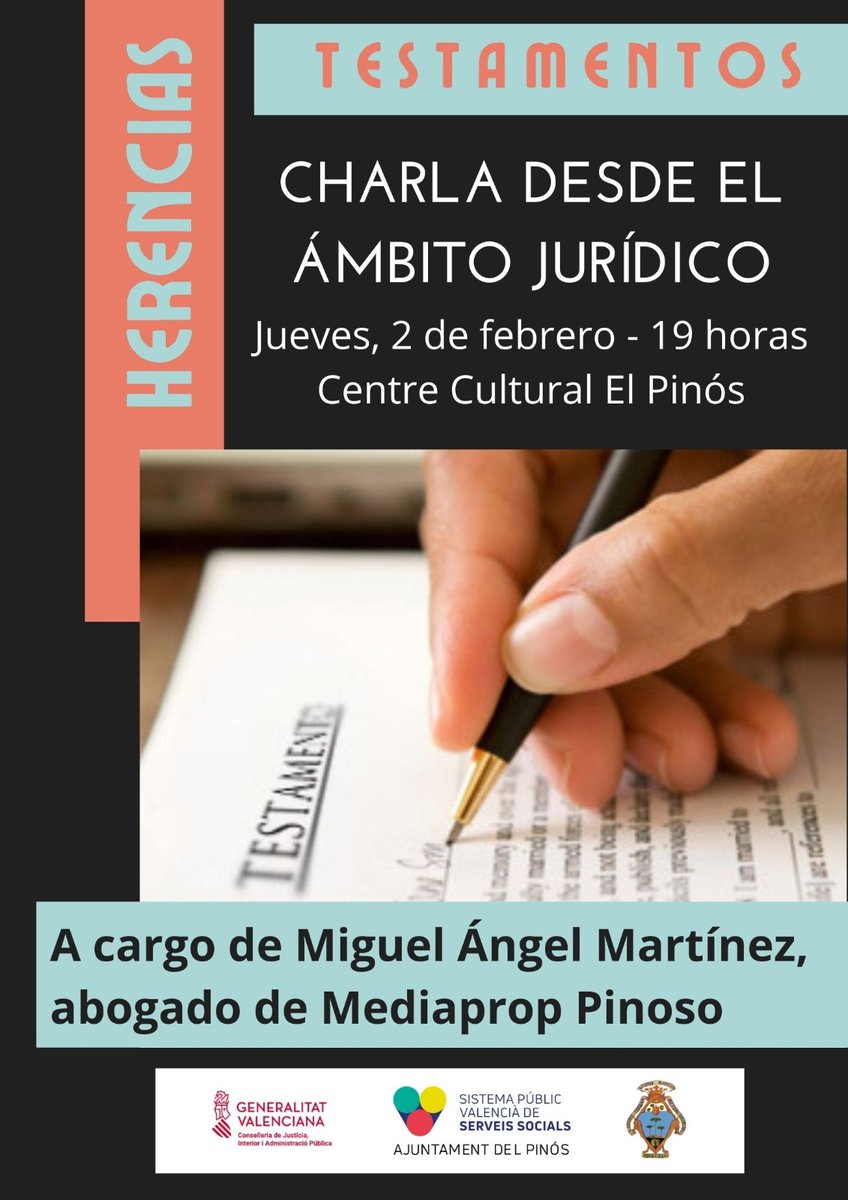 Interesante charla sobre herencias y testamentos en #Pinoso #ElPinós el 2 de febrero #CentreCultural