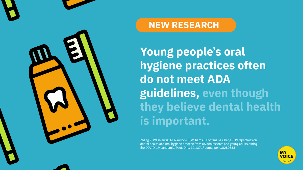 MyVoiceYouth's tweet photo. Hot off the (academic) presses!! 

Our latest paper gives perspective on the 🦷🪥oral hygiene practices of young people in the U.S. and how COVID-19 has impacted their dental healthcare. 

Published in @PLOSONE, in collab w/ @UMichDentistry @umfamilymed 
 
https://t.co/PiZcnoTqQs https://t.co/hBvblOk6yu