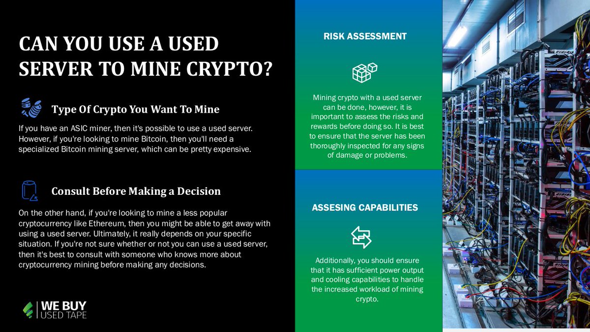 WeBuyUsedIT's tweet image. Join the mining revolution by repurposing a #usedserver for crypto mining. Start earning cryptocurrency with a cost-effective and energy-efficient mining rig.

webuyuseditequipment.net/can-you-use-a-…

#CryptoMining #UsedServerMining #ServerMining #MiningRig #CryptocurrencyMining #BitcoinMining