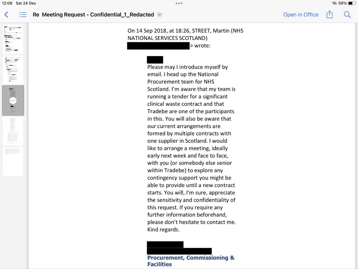 GarryPettigrew's tweet photo. When @NHSScotland wrote to me in dec18 they forgot to mention that they were talking to our compeditors in Sept18 2 days after we could have added to the tender response. The same individual #martinstreet had cozy meetings with our competitor. Remember #tradebe https://t.co/fqTXcypaGL